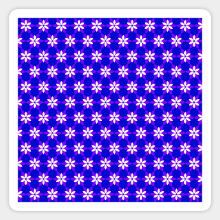 White flowers on blue background pattern, version 4 Magnet